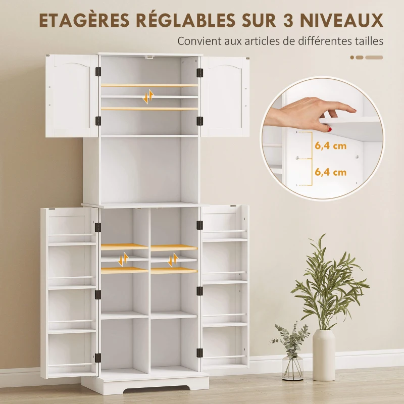 HOMCOM Buffet haut cuisine armoire de cuisine, 4 portes plan de travail 8 porte-épices étagères réglables 60x40x181,5cm blanc(m-5)
