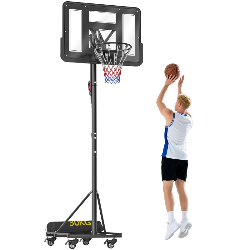 SPORTNOW tabela de Basquetebol para Exterior com Altura Ajustável 235-305 cm Saco de Peso e Rodas Preto