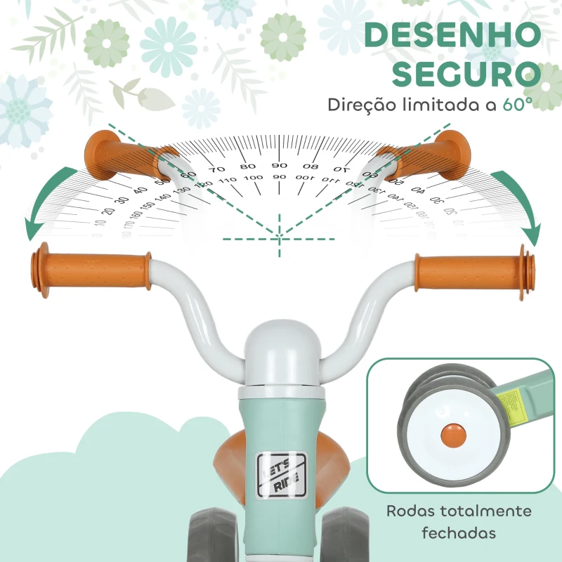 AIYAPLAY Bicicleta sem Pedais para Crianças dos 12 aos 36 Meses Bicicleta de Equilíbrio com Guiadores com Rotação Limitada a 60° 69x40x49 cm Verde