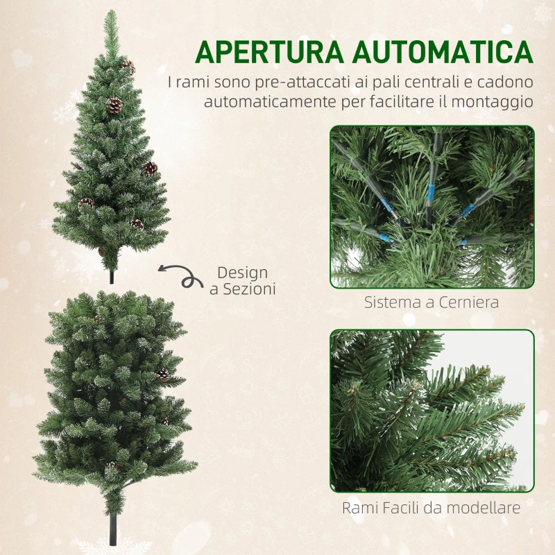 HOMCOM Albero di Natale Innevato Alto 150 cm con 395 Rami, Pigne e Base in Acciaio