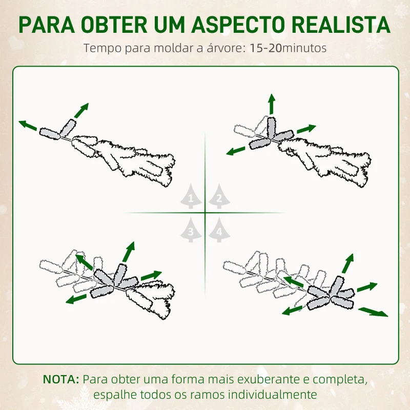 HOMCOM Árvore de Natal 150 cm Árvore de Natal Artificial com 395 Ramos e Suporte de Metal Árvore de Natal para Interior Verde