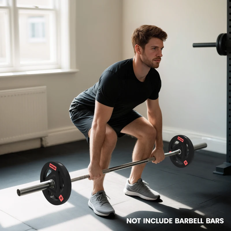 SPORTNOW Two 15kg Olympic Weight Plates, Tri-Grip Rubber-Coated Barbell Weights, with 5cm Holes, for Home, Gym, Office