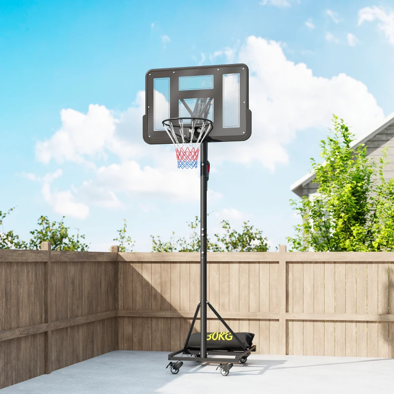 SPORTNOW tabela de Basquetebol para Exterior com Altura Ajustável 235-305 cm Saco de Peso e Rodas Preto