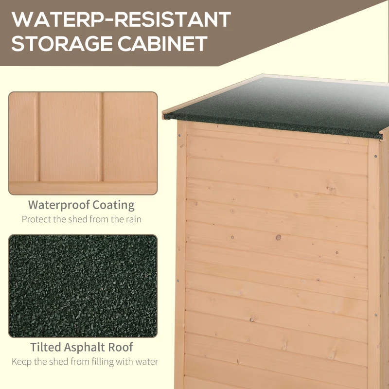 Outsunny Wooden Garden Storage Shed, Garden Shed Tool Cabinet Organiser with Shelves, 75 x 56 x115cm, Natural