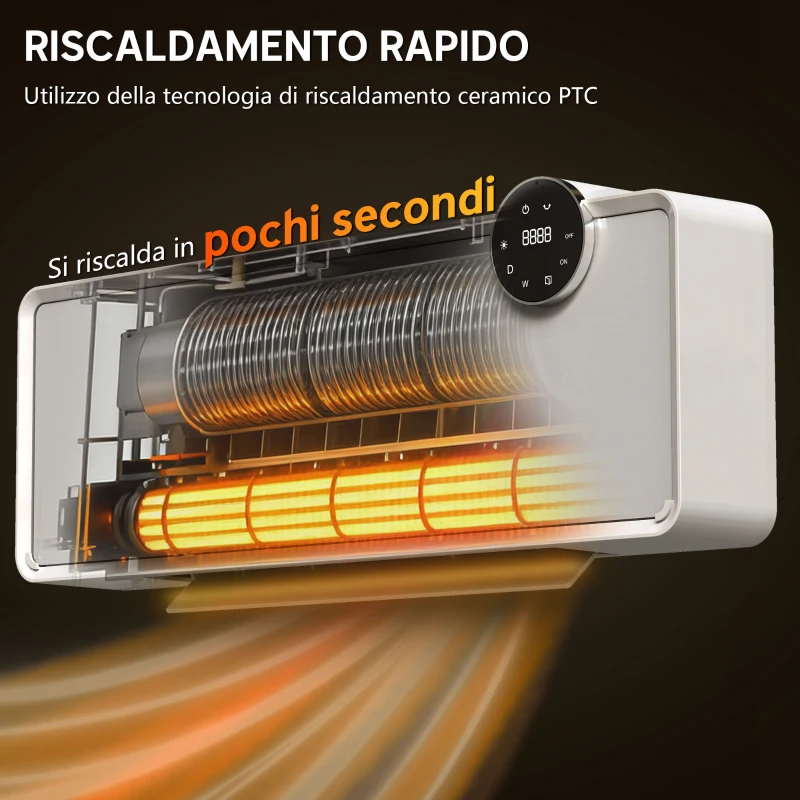 HOMCOM Stufa Ceramica Elettrica 2000W da Parete con 3 Modalità, Temperatura Regolabile, Timer e Telecomando, Bianco