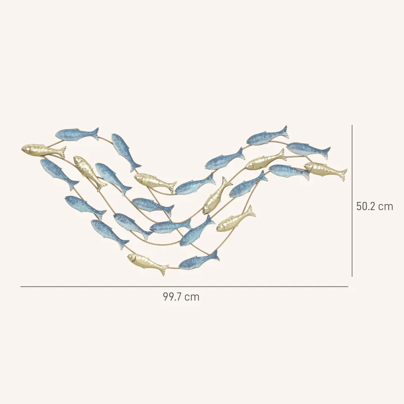 HOMCOM Modern metal wall decoration, metal wall sculpture with unique fish pattern, 100 x 50 cm, light blue