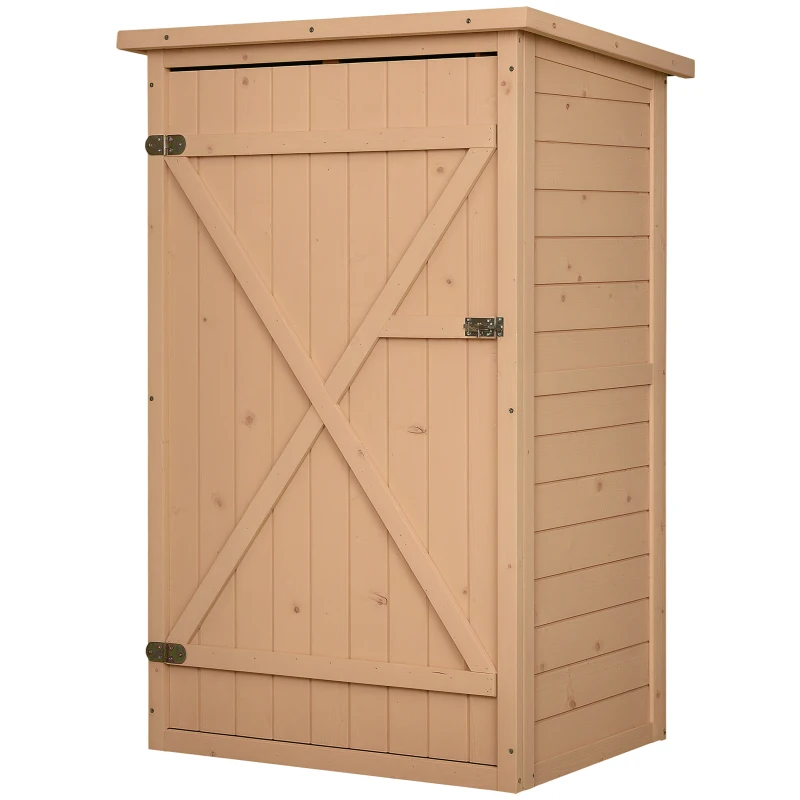 Outsunny Armoire abri de Jardin Remise pour Outils Bois de Sapin pré-huilé Toit bitumé incliné - Grande Porte verrouillable loquet - 2 étagères - dim. 75L x 56l x 115H cm