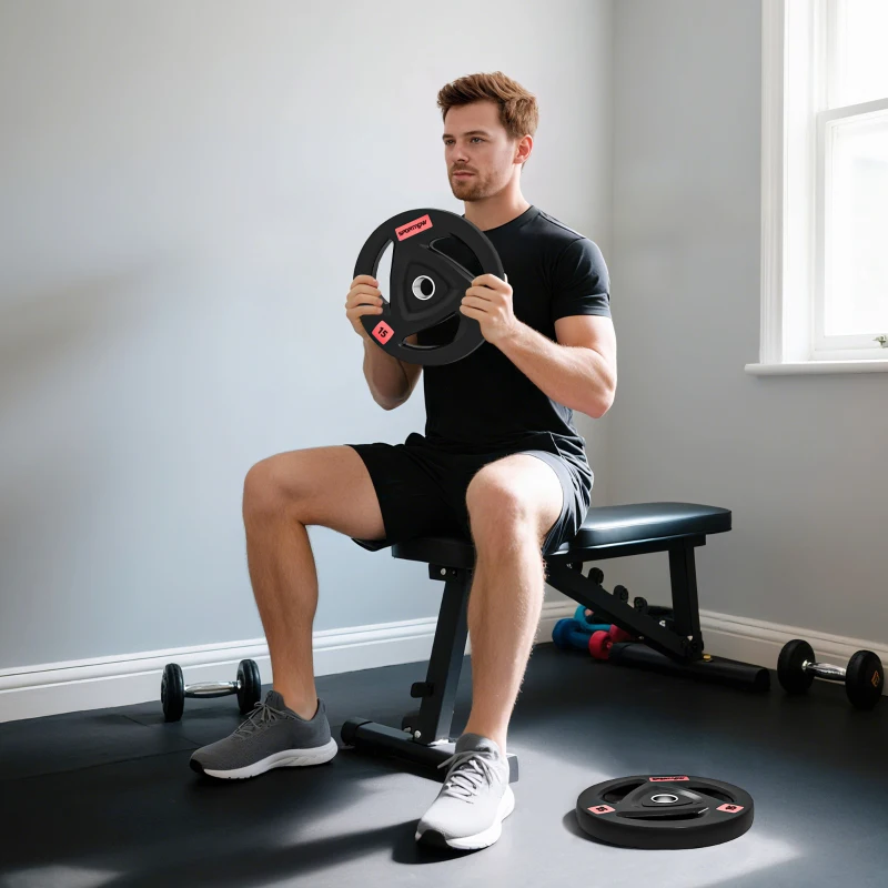 SPORTNOW Set di 2 Dischi Pesi da 15kg in Acciaio con Rivestimento in Gomma per Bilanciere