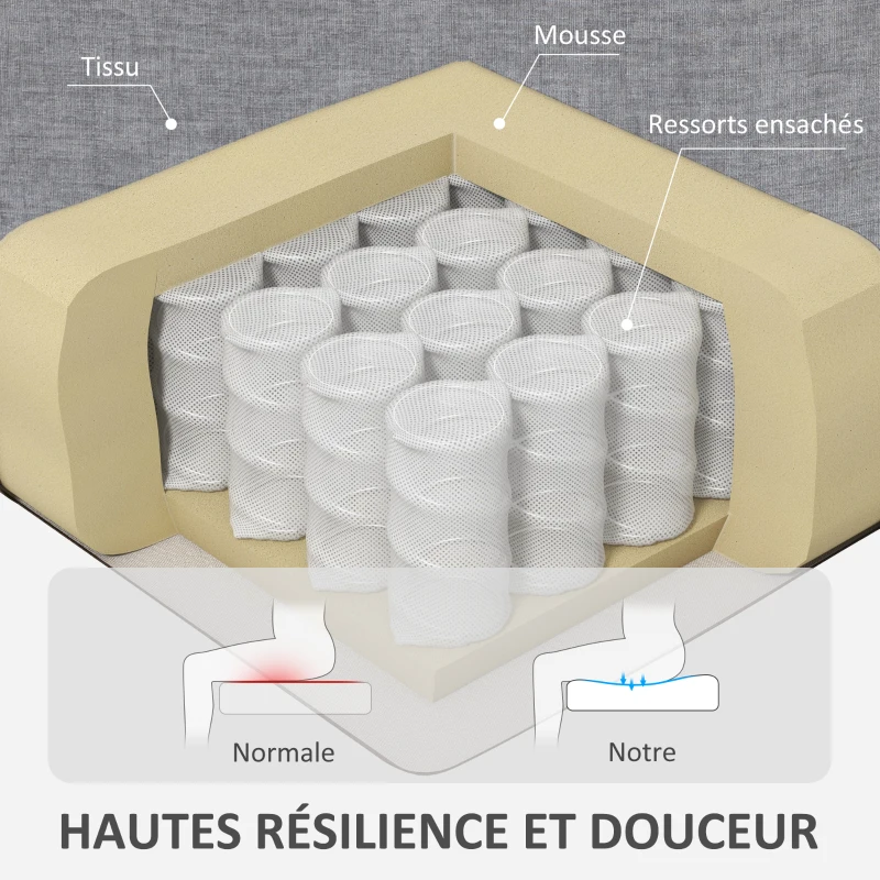 HOMCOM Fauteuil en tissu avec pieds en acier doré, grand confort, pochettes latérales, pour salon, bureau, chambre, gris