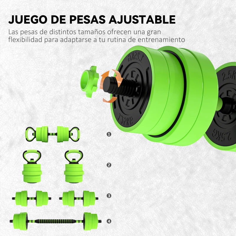 SPORTNOW Juego de Mancuernas Ajustables 30 kg 4 en 1 como Kettlebell Barra Mancuernas Soporte para Flexiones para Gimnasio Casa