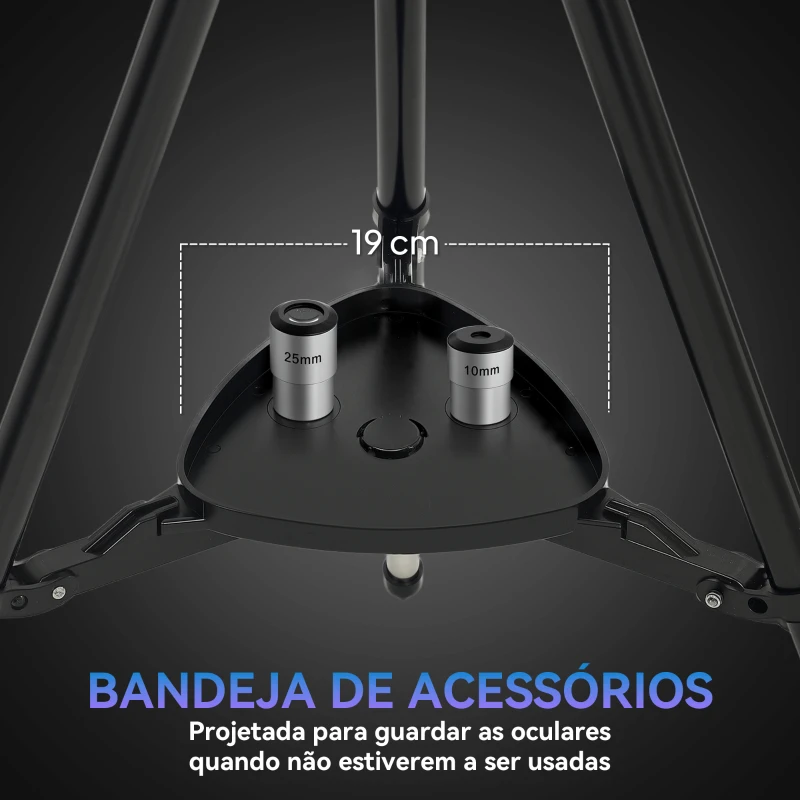 Outsunny Telescópio Refletor Abertura de 114 mm 16X-120X, 470 mm com Lente Barlow Tripé Ajustável 86x86x145 cm Azul Escuro e Preto