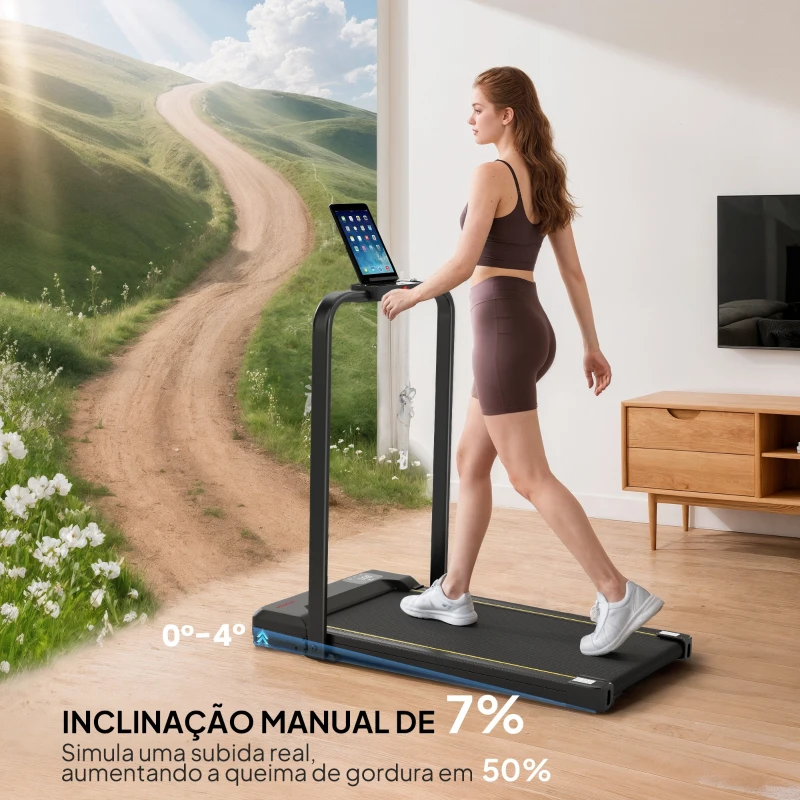 SPORTNOW Passadeira Dobrável com Inclinação Passadeira Elétrica com 2,0HP 6 km/h Ecrã LED e Controlo Remoto103x55x100 cm Preto
