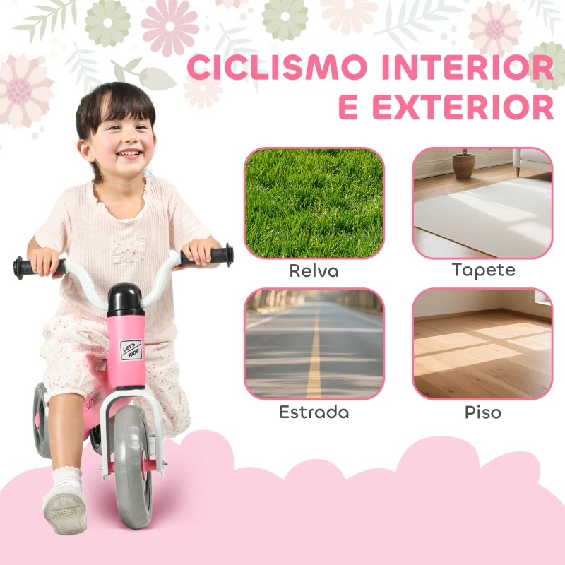 AIYAPLAY Bicicleta sem Pedais para Crianças dos 12 aos 36 Meses Bicicleta de Equilíbrio com Guiadores com Rotação Limitada a 60° 69x40x49 cm Rosa