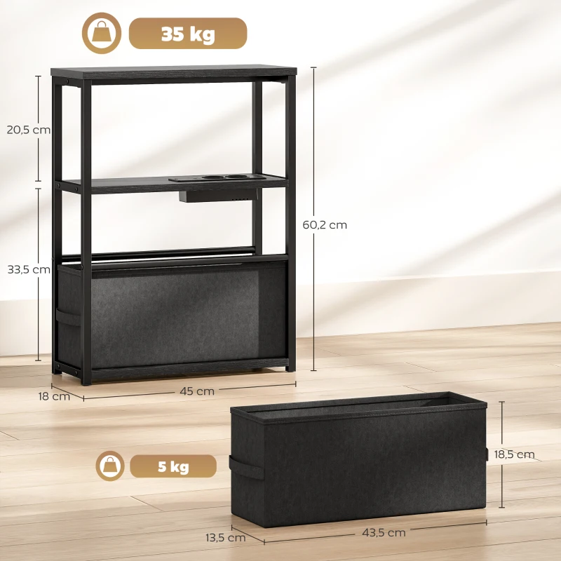 HOMCOM Table d'appoint Table basse avec prise, rangement, pour petits espaces, 45x18x60,2cm, Schwarz