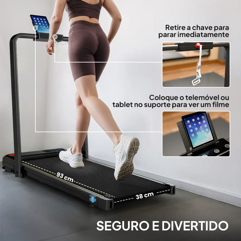 SPORTNOW Passadeira Dobrável com Inclinação Passadeira Elétrica com 2,0HP 6 km/h Ecrã LED e Controlo Remoto103x55x100 cm Preto