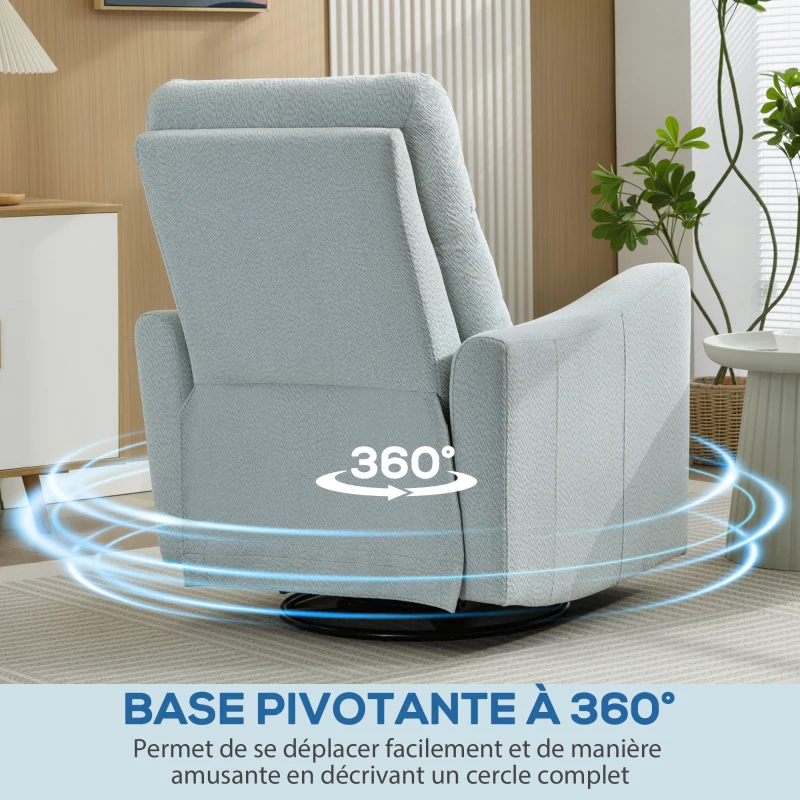 HOMCOM Fauteuil inclinable, fauteuil de relaxation avec repose-pieds, pivotant à 360°, basculant, 82 x 90,5 x 101 cm, gris-bleu