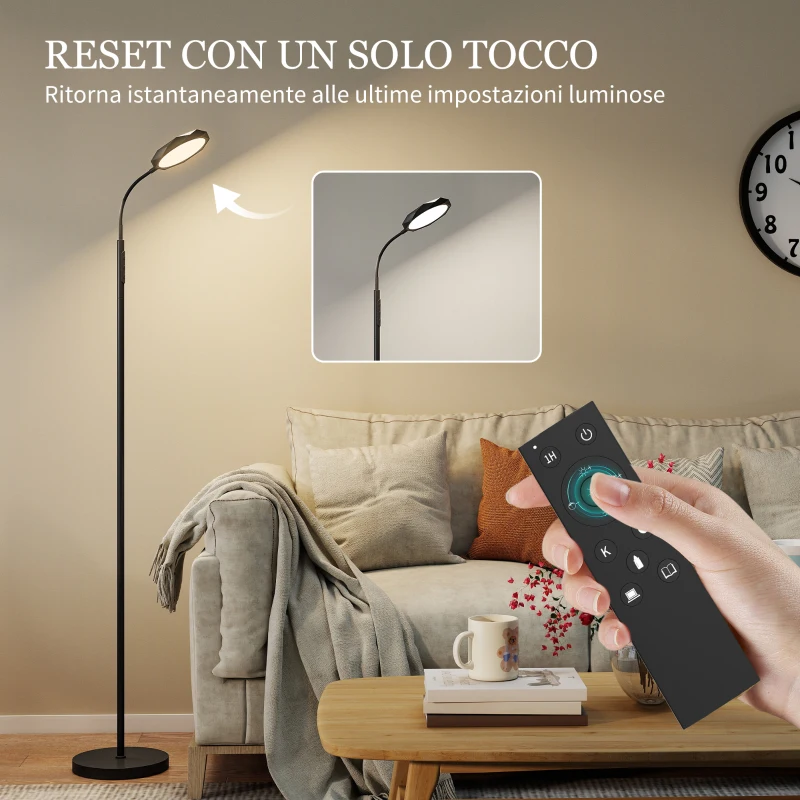 HOMCOM Lampada da Terra LED con Telecomando, Testa Girevole, Regolazione Luminosità e Temperatura, Nero