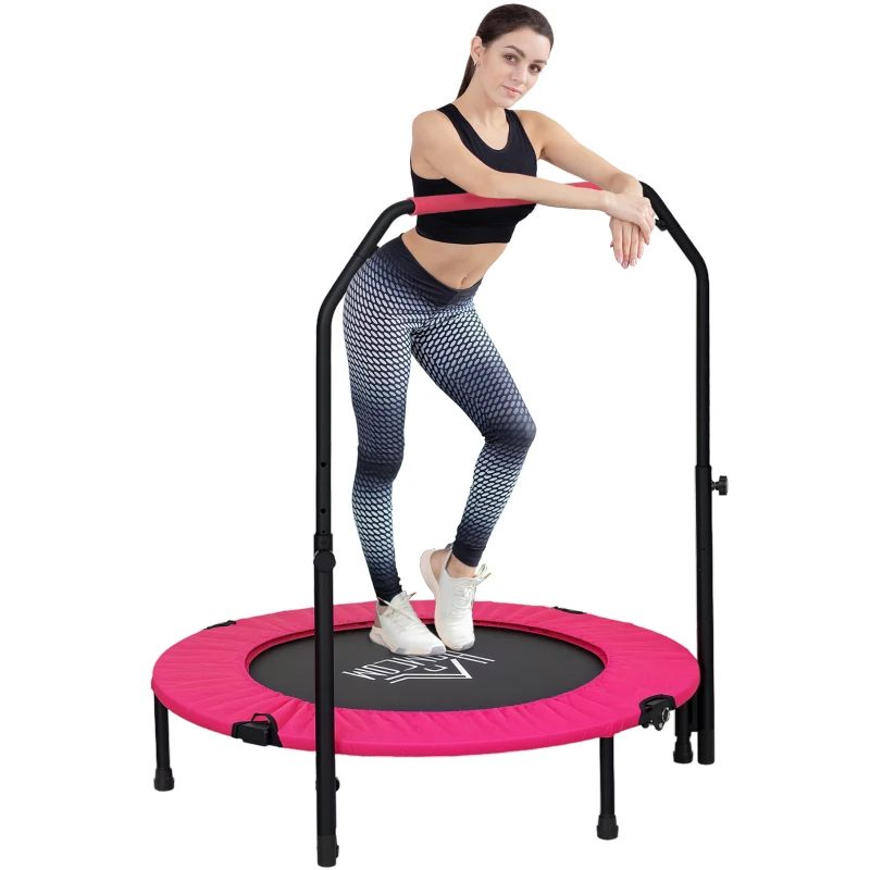 HOMCOM 40" Foldable Mini Fitness Trampoline, with Adjustable Foam Handle, Pink