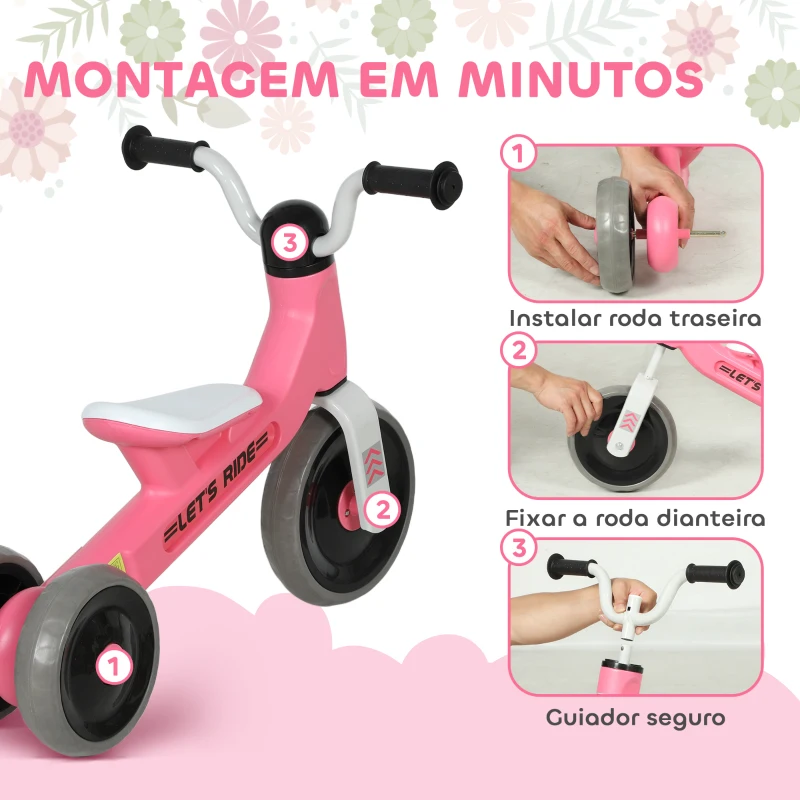 AIYAPLAY Bicicleta sem Pedais para Crianças dos 12 aos 36 Meses Bicicleta de Equilíbrio com Guiadores com Rotação Limitada a 60° 69x40x49 cm Rosa