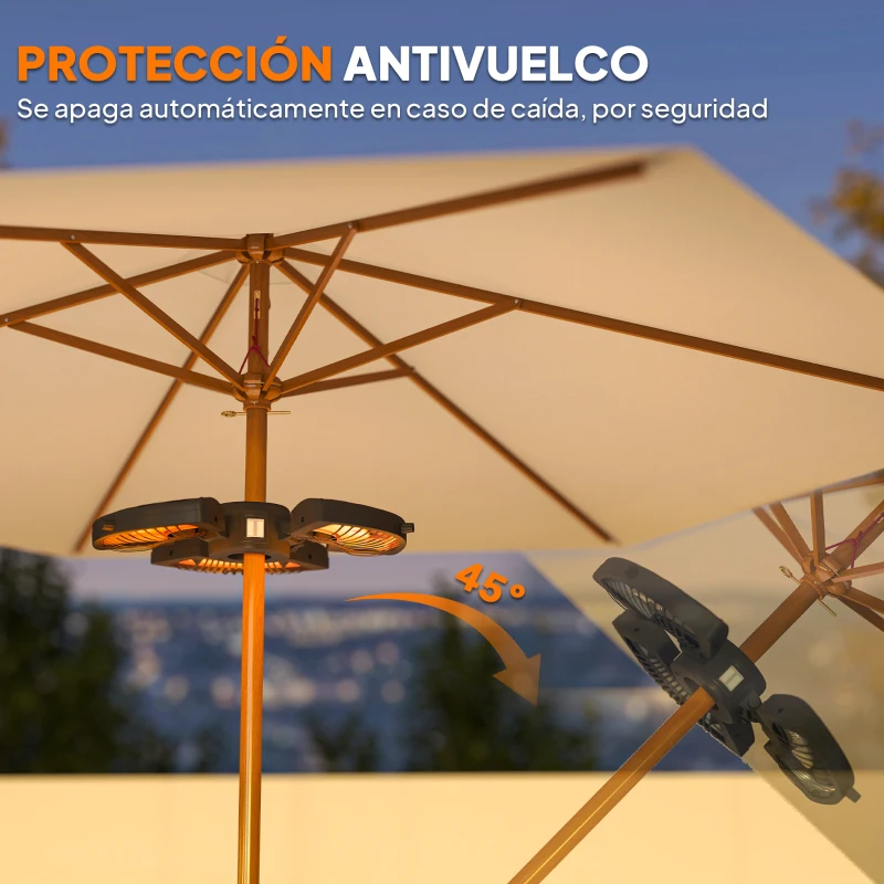 Outsunny Calefactor Eléctrico Exterior 2400W con 3 Niveles de Calor Protección Antivuelco para Sombrilla Terraza Ø55x8 cm Negro