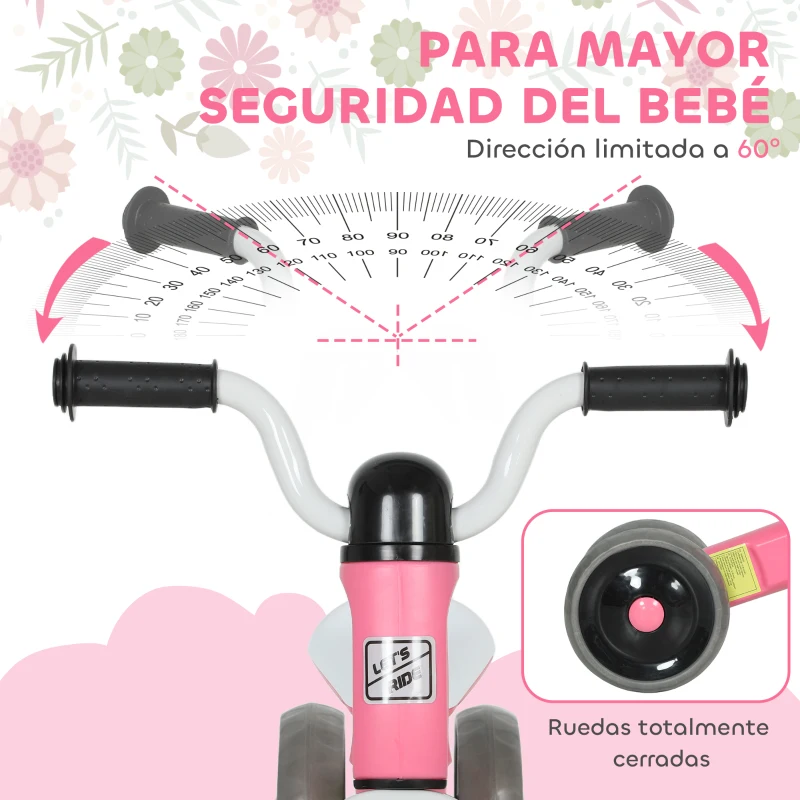AIYAPLAY Bicicleta sin Pedales para Niños de 12 a 36 Meses con Ruedas Silenciosas y Manillares con Giro Limitado a 60°, Rosa