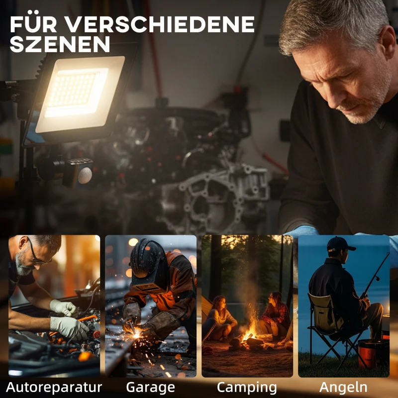 HOMCOM 50W Arbeitslampe, verstellbar, 3 Modi, Aluminium, flexibel einsetzbar, Schwarz