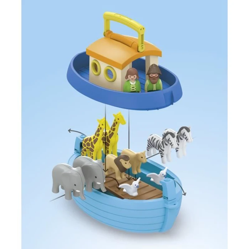 PLAYMOBIL Junior 71681 Arche de Noé transportable, 15 pieces, Comprend un bateau flottant et animaux, Des 1 an