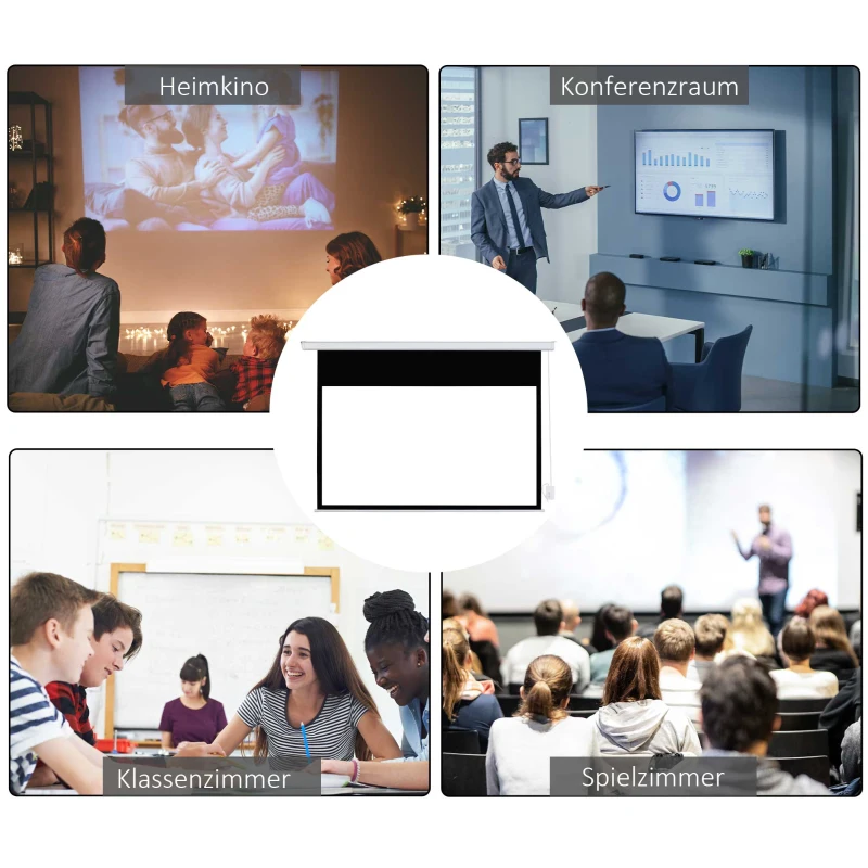 HOMCOM Beamer Leinwand 247 x 168 cm 100 Zoll 16:9 HD 4K Projektionsleinwand Elektrisch mit Fernbedienung, Weiß