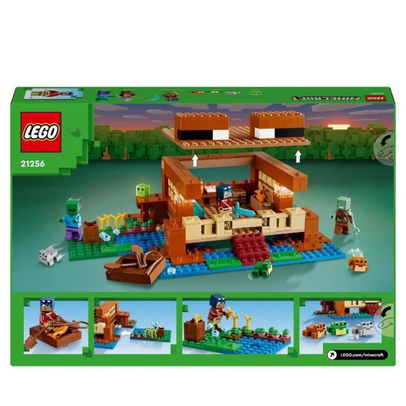 LEGO 21256 Minecraft La Maison de la Grenouille, Jouet avec Figurines d'Animaux, Personnages : Zombie et Explorateur
