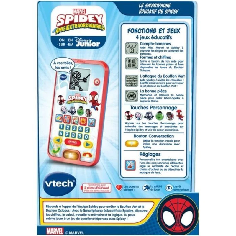 VTECH - SPIDEY - Le Smartphone Éducatif de Spidey - Enfant - Rouge - Mixte - 3 ans - Pile