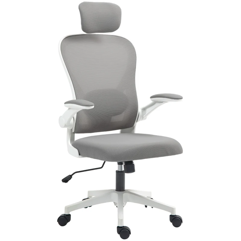 HOMCOM Silla de Escritorio de Malla Transpirable con Altura Ajustable Reposacabezas y Soporte Lumbar Ajustables Gris