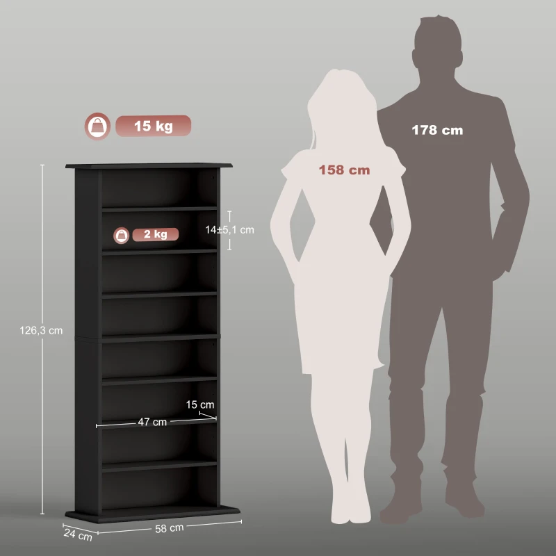 HOMCOM Rangements pour CD et DVD avec 8 compartiments et 6 étagères réglables, capacité max. 360 CD/185 DVD et Blu-ray, noir