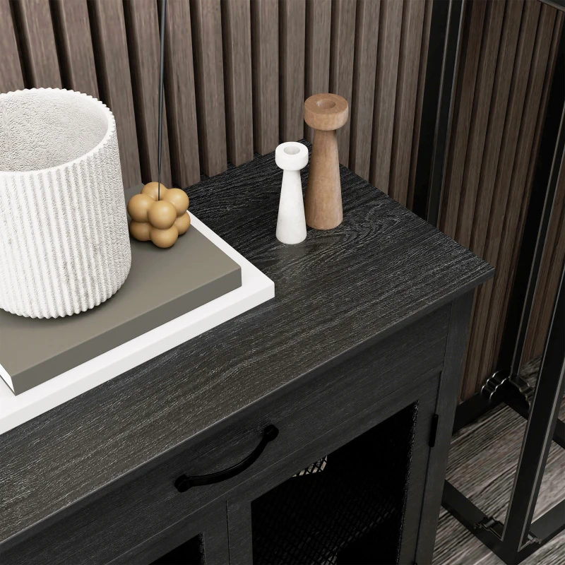 HOMCOM Bufet jos mobilier de depozitare 4 uși cu polițe reglabile și 2 sertare stil industrial 150 x 40 x 85 cm negru