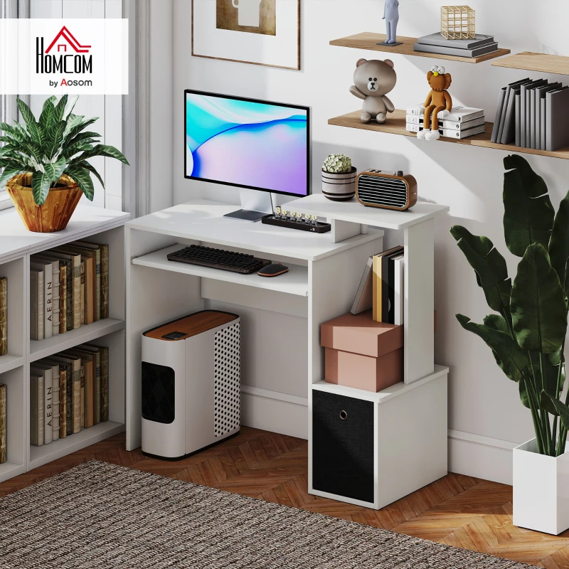 HOMCOM Particle Board Multi-Tier Computer Desk White