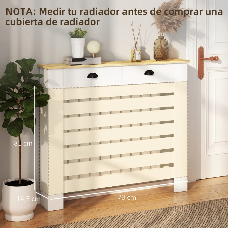 HOMCOM Cubre Radiadores de MDF con 2 Cajones Cubierta para Radiador para Salón Dormitorio Pasillo 111x19x95,5 cm Blanco