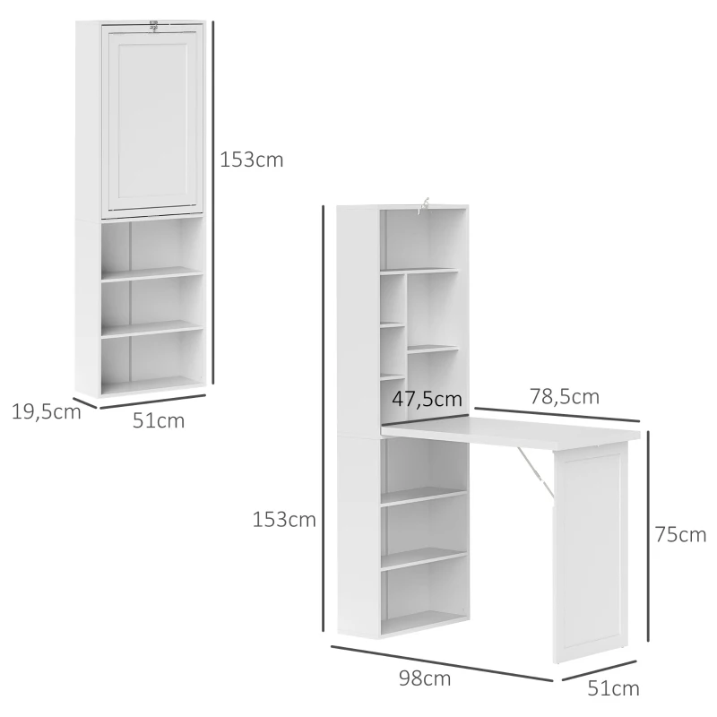 HOMCOM Three-Part Work Desk, with Storage and Writing Board - White