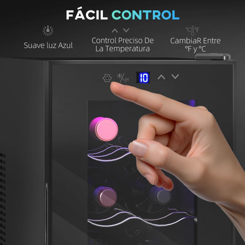 HOMCOM Vinoteca 8 Botellas con Doble Refrigeración Termoeléctrica Temperatura Ajustable 8-18℃ Puerta de Vidrio Negro