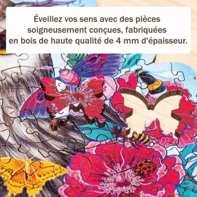 Puzzle en bois Hibou floral 150 pieces robustes et naturelles dont 15 figurines en bois (whimsies), des 10 ans, 17511, Ravensburger