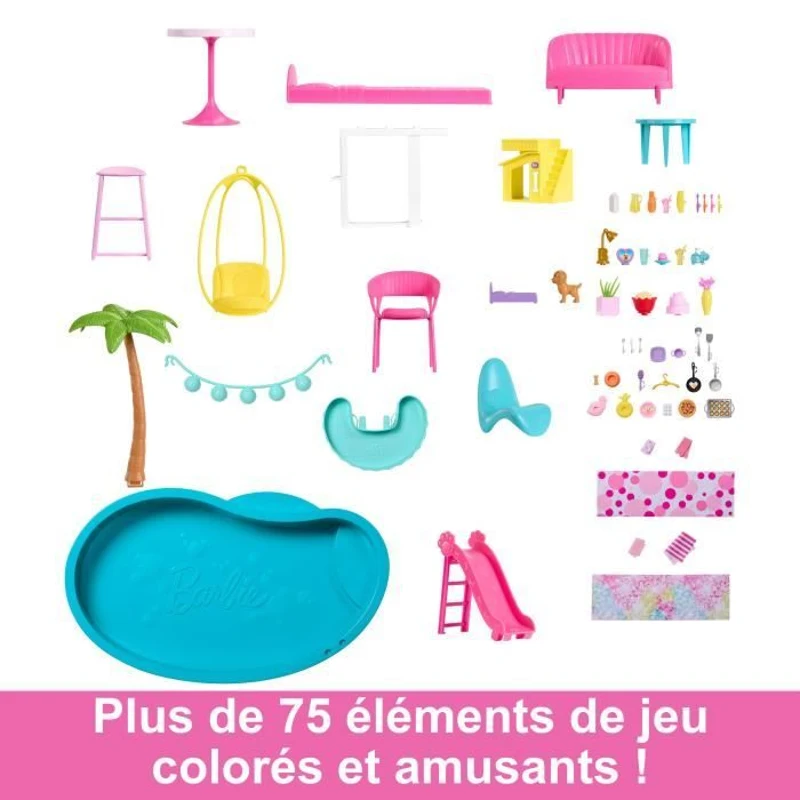 Barbie-Maison de Reve-Maison de poupée 3 niveaux, piscine et toboggan HMX10