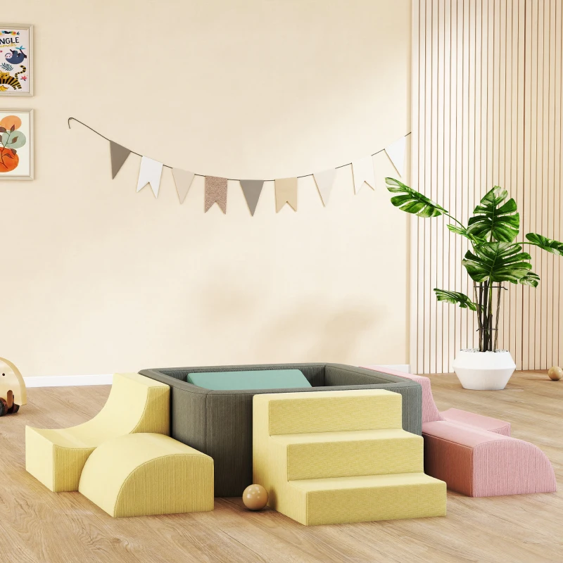 AIYAPLAY Parcurs de motricitate pentru bebeluși modular din spumă 7 piese husă lavabilă din catifea côtelată 174 x 174 x 30 cm multicolor