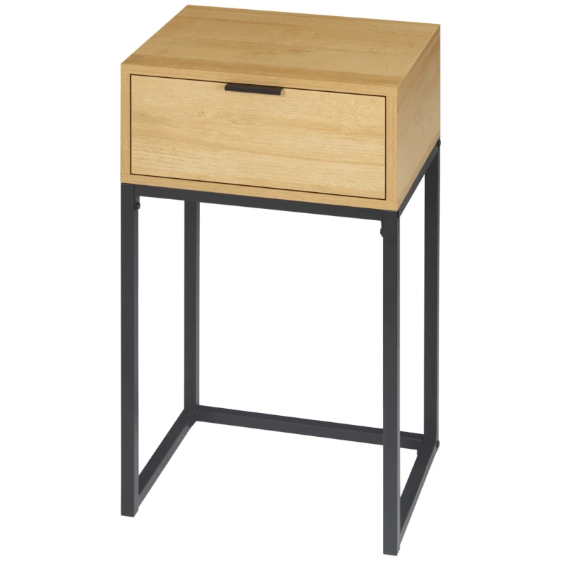 HOMCOM Măsuță auxiliară cu sertar Măsuță auxiliară modernă cu picioare din oțel pentru hol, living 40x30x76cm Natural