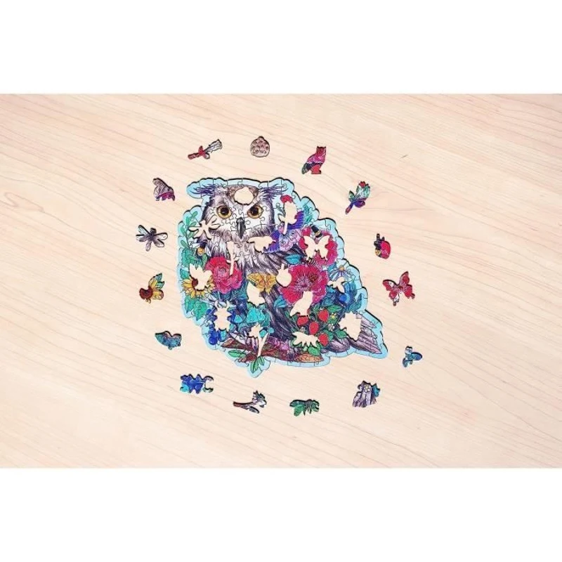 Puzzle en bois Hibou floral 150 pieces robustes et naturelles dont 15 figurines en bois (whimsies), des 10 ans, 17511, Ravensburger