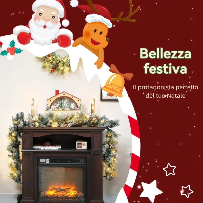 HOMCOM Ghirlanda Natalizia Ø25x180 cm con 50 Luci LED, Bacche e Pigne, in Plastica e Metallo, Verde e Bianco