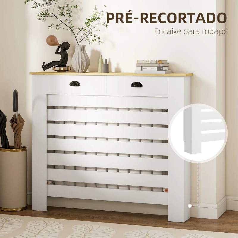 HOMCOM Cobertura para Radiador com Gavetas Cobertura para Radiador de MDF para Sala de Estar Dormitório Corredor 111x19x95,5 cm Branco