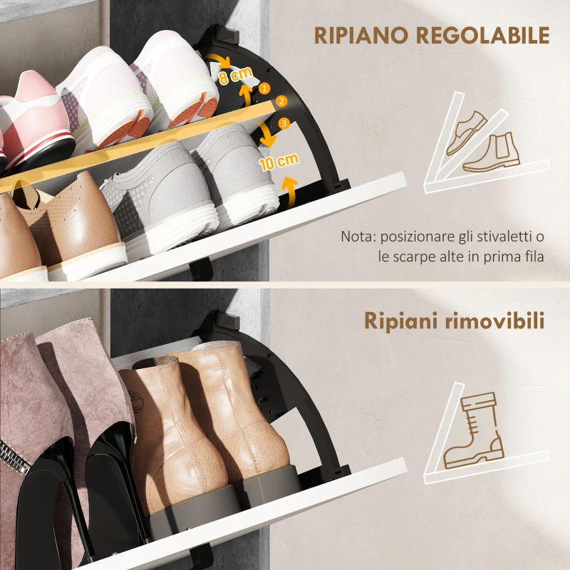 HOMCOM Scarpiera Slim con 2 Cassetti Ribaltabili e 3 Vani Aperti, Capacità 15 Scarpe, 83x24x90.5 cm, Grigio