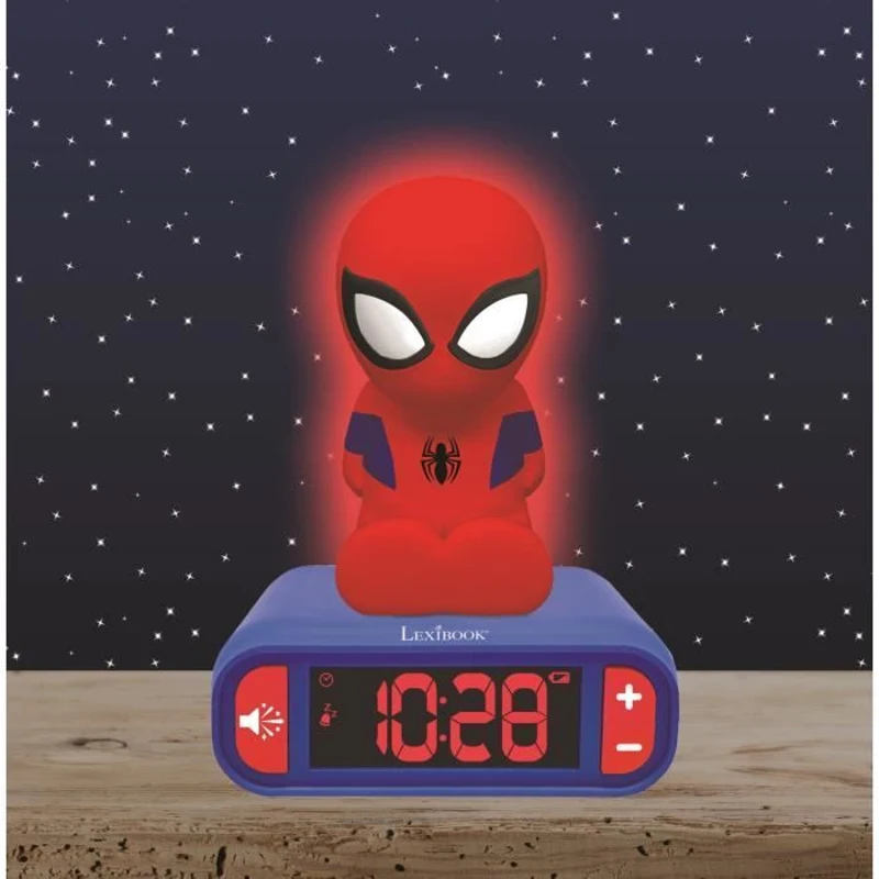 Réveil veilleuse digital LEXIBOOK - Spiderman - 3D lumineux et sonore - Rouge et bleu - Enfant