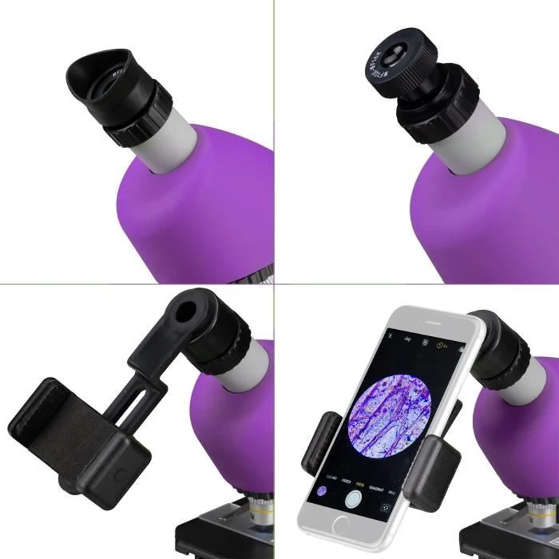 Microscope 40x-640x - BRESSER JUNIOR - Éclairage LED - kit d'expérimentation - violet