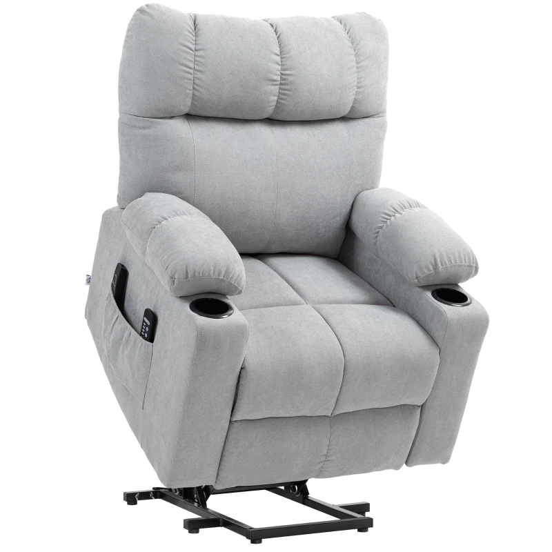 HOMCOM Fotoliu pentru seniori cu funcție de ridicare, funcție de culcare, incl. telecomandă, 144 cm x 91 cm x 88 cm, Gri deschis