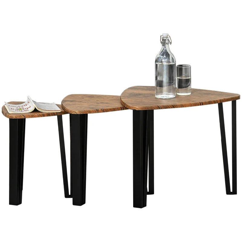 Homcom Set di 3 Tavolini da Caffè Stile Scandinavo con Gambe in Acciaio e Finitura Noce