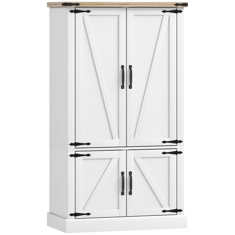 HOMCOM Aparador de cocina, armario de cocina con 4 puertas, 6 porta-especias y estantes regulables, 76,3 x 40 x 136 cm, blanco